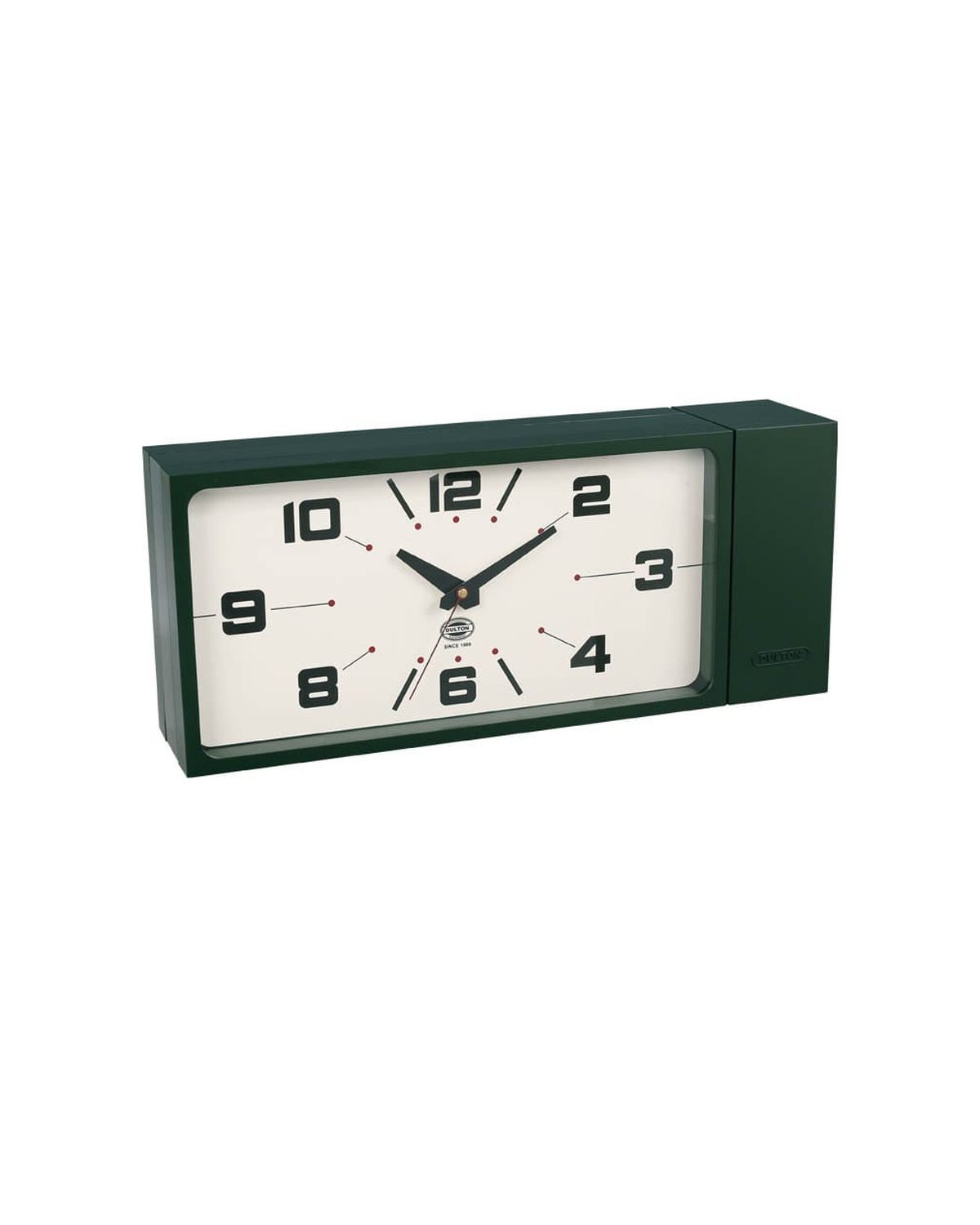 DULTON Double Face Clock Rectangle in dark green: two-sided, station-style wall clock with a white dial