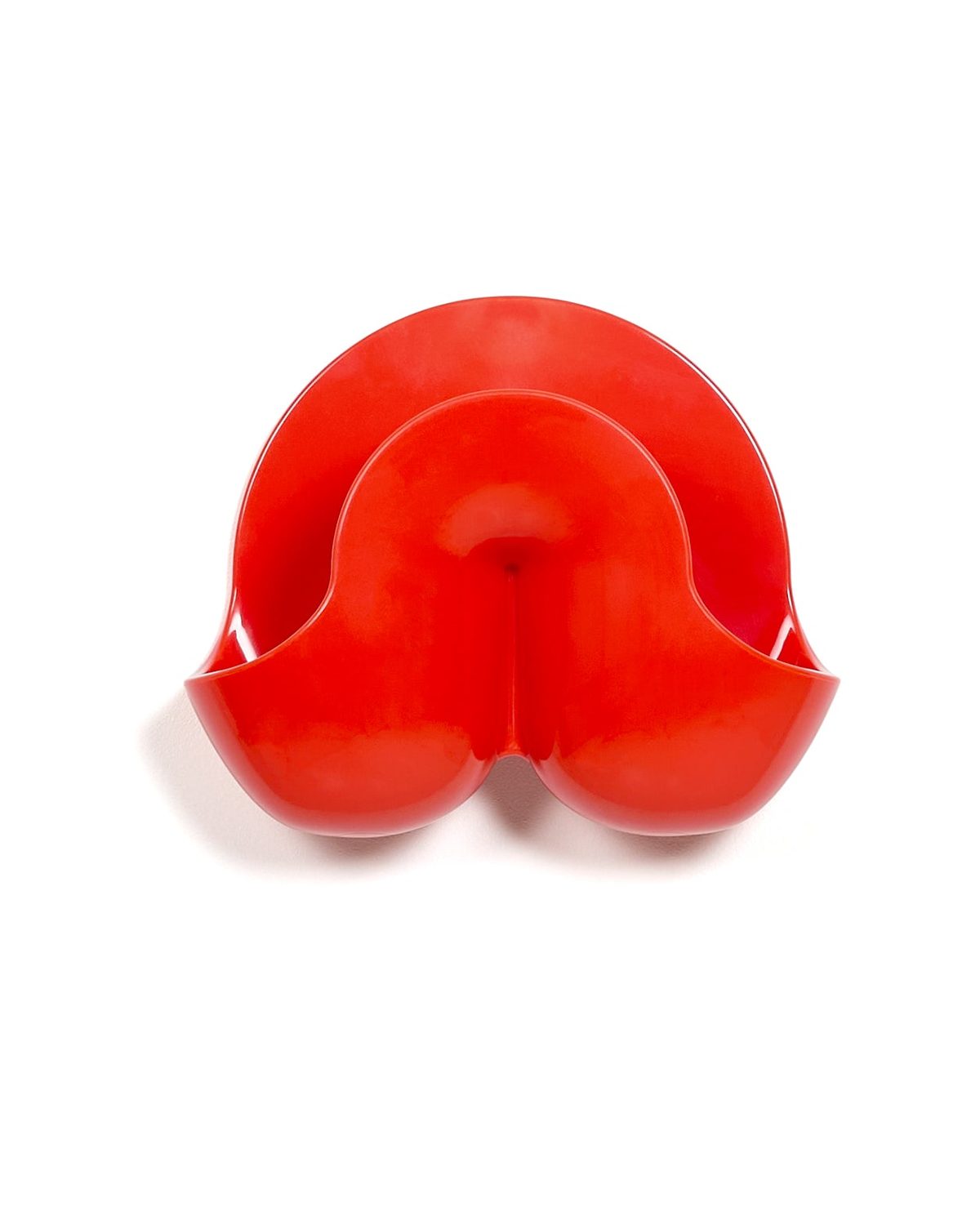 Heller Swell Mini wall hook and catchall in Red Orange by Anna Dawson: a single wave-shaped hook and bowl