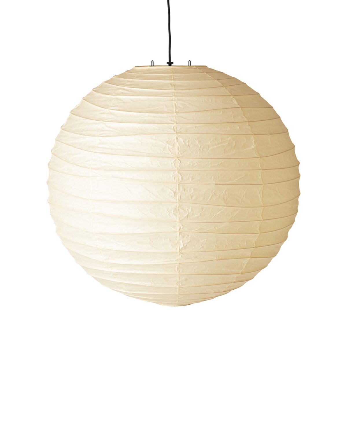 Isamu Noguchi AKARI 55D pendant lamp: round natural white washi paper shade on bamboo ribbing, 55 cm across