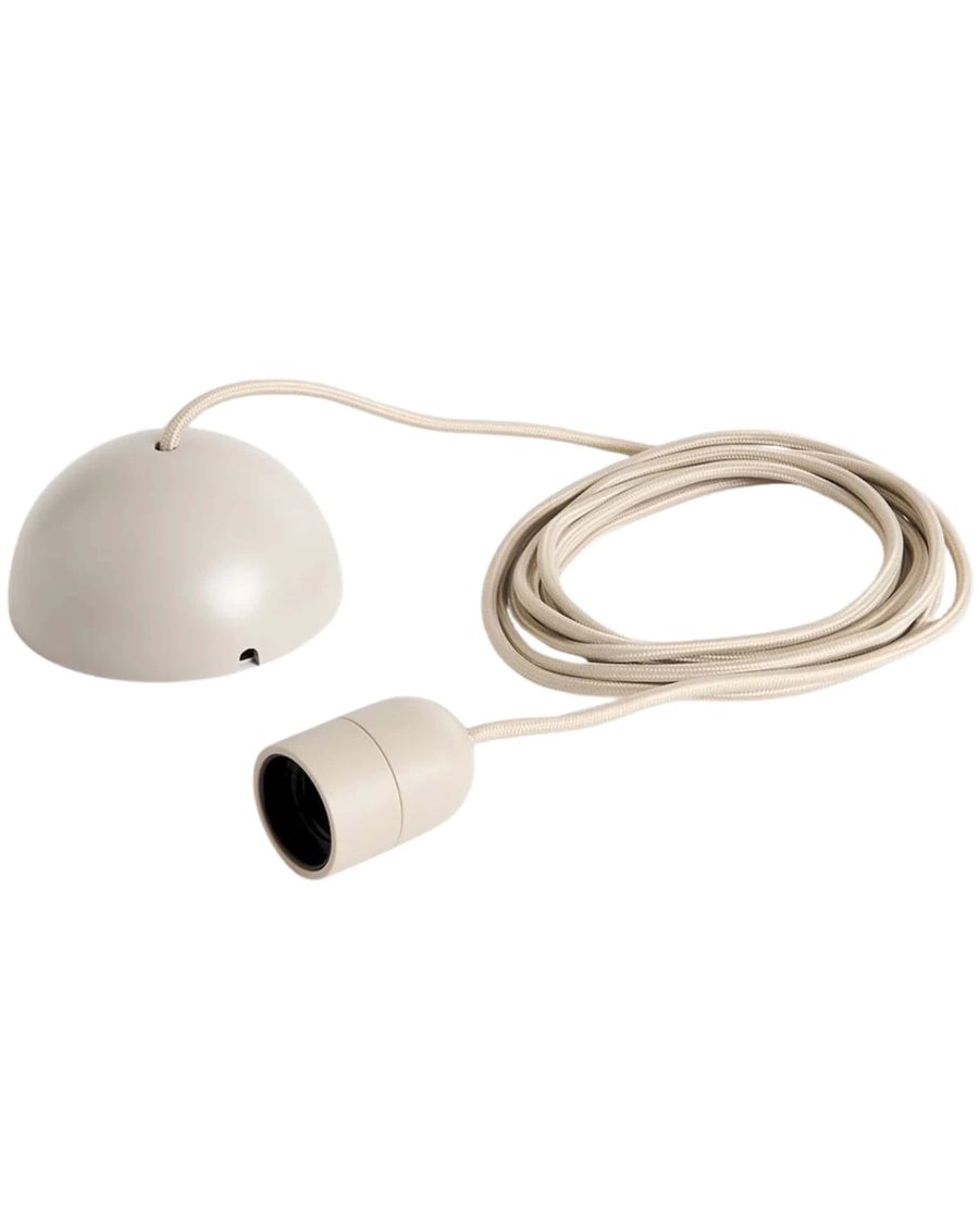 HAY Common pendant cord set in Beton Grey: ceiling cup, coiled fabric cord and lamp holder